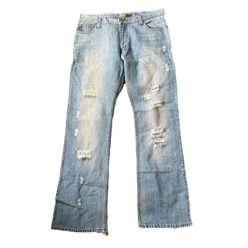 Vintage Blagger Men's Jeans Bootcut Motorcycle Blue Distressed Faded 34x34